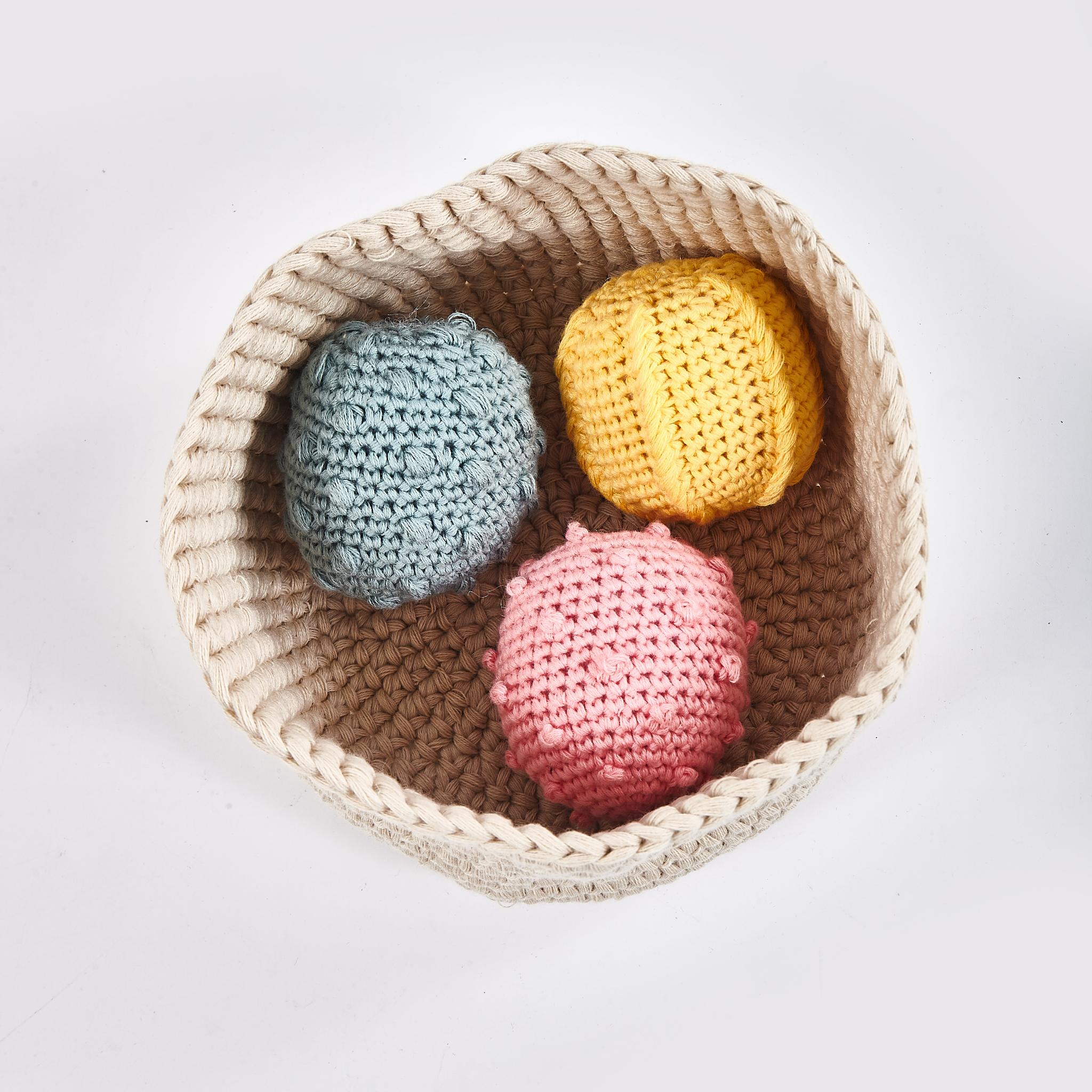 Crochet basket and balls made from organic cotton