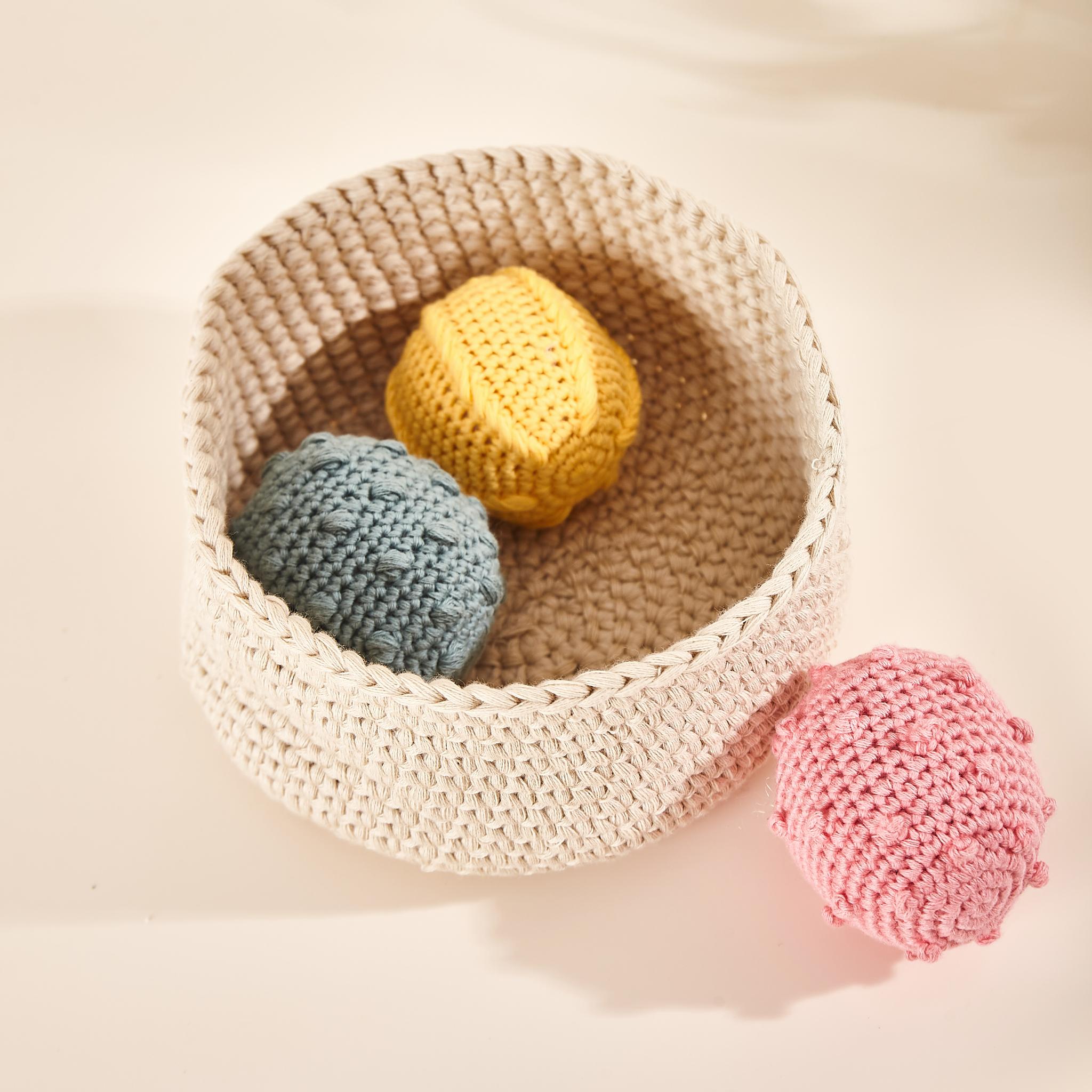 Crochet basket and balls made from organic cotton