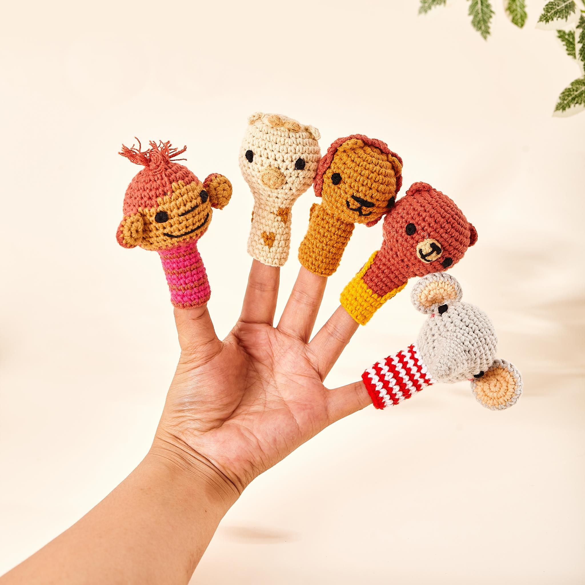 Crochet finger puppets made from organic cotton