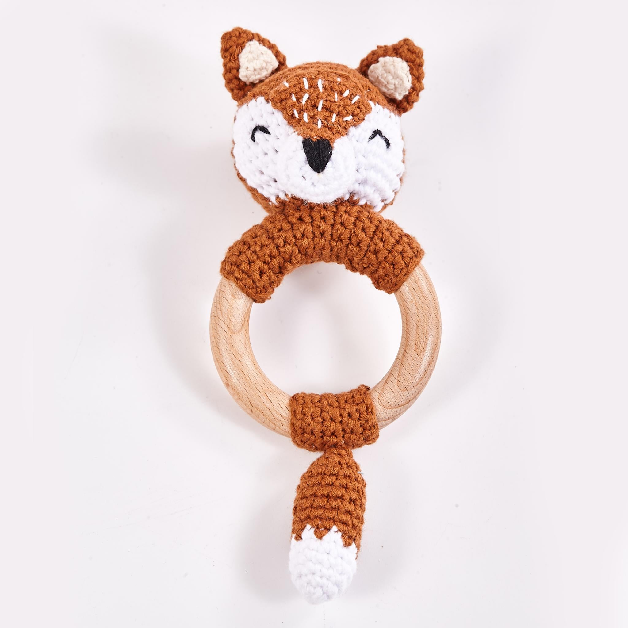 Crochet fox grasping toy made of organic cotton