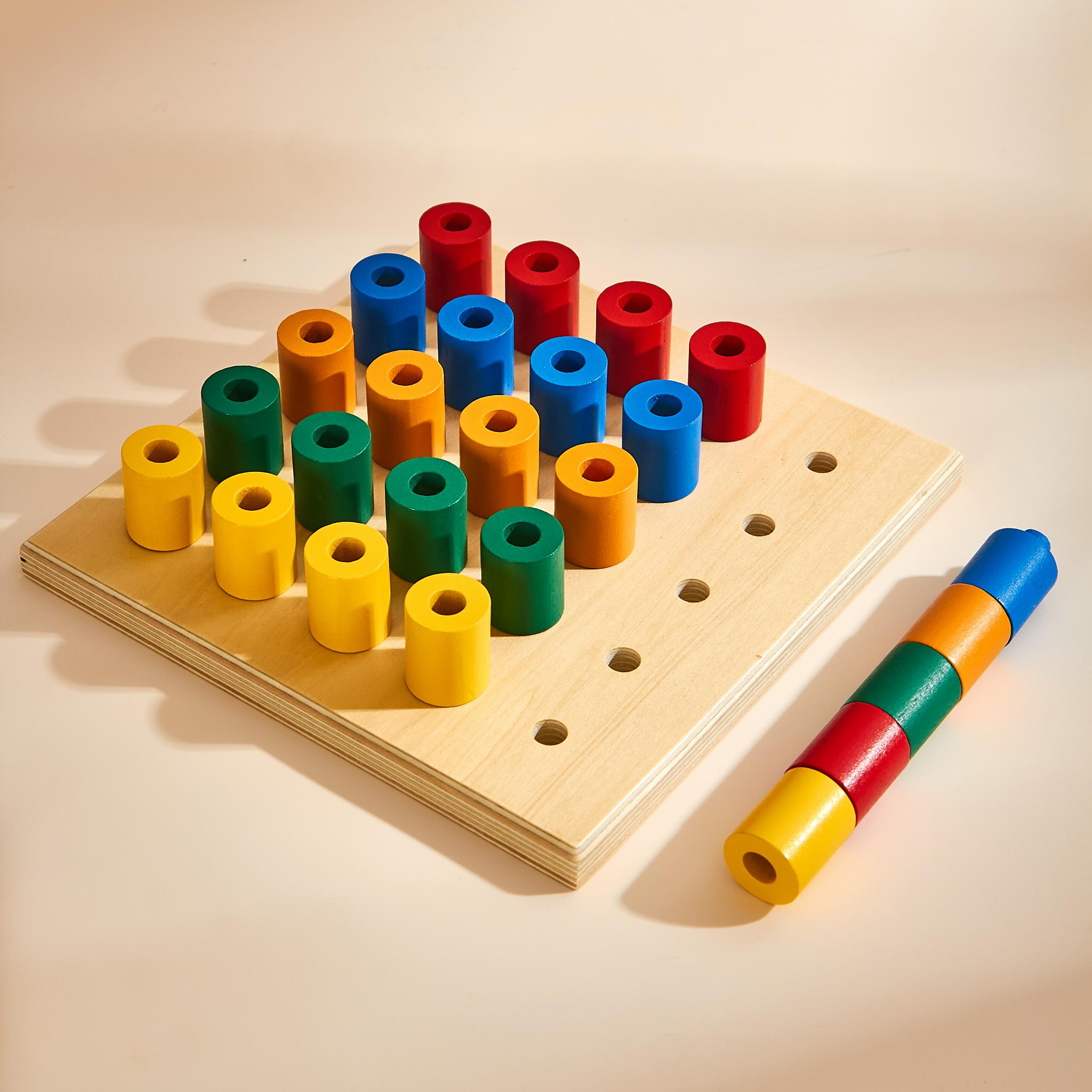 Montessori wooden ring game, multicolored