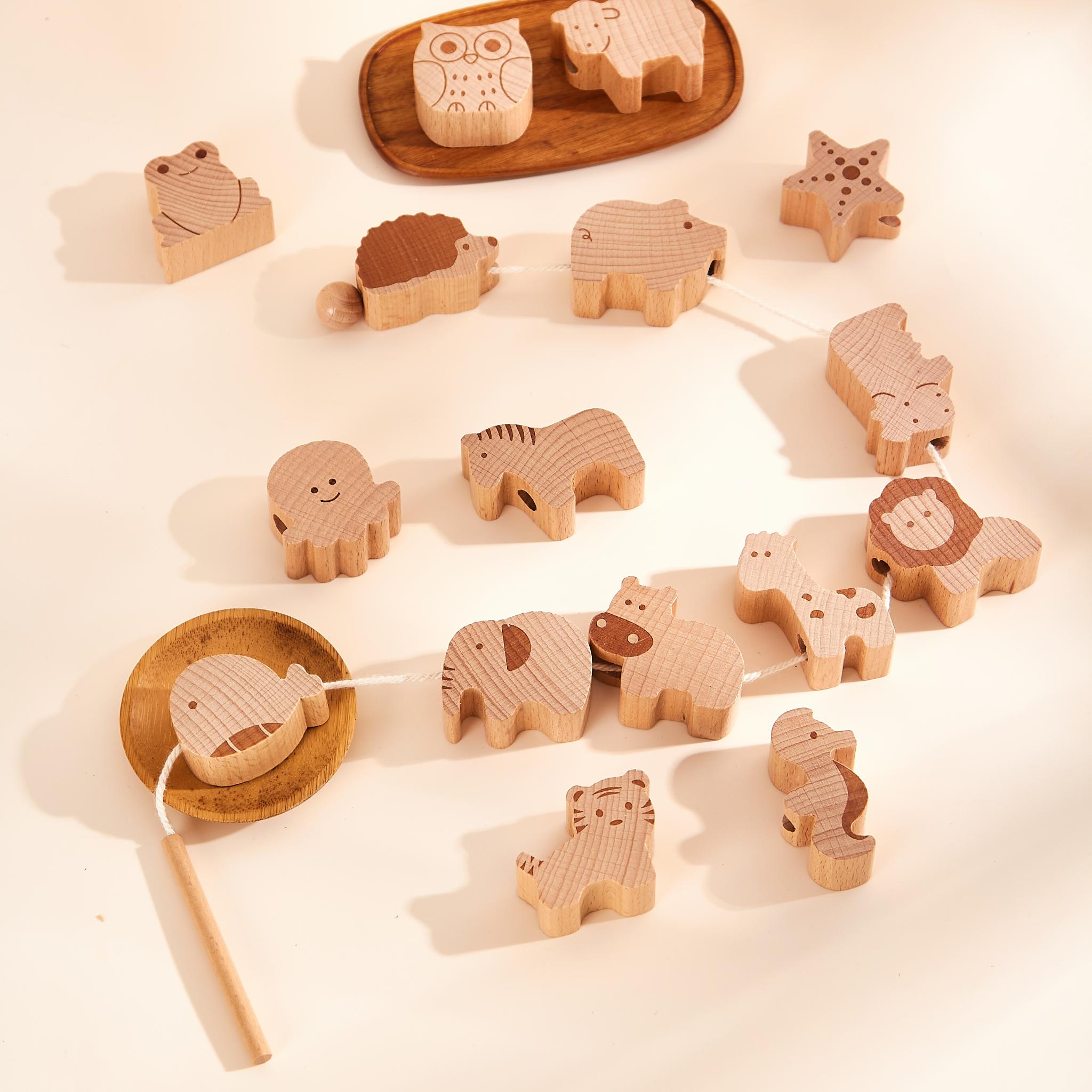 Wooden animal threading set