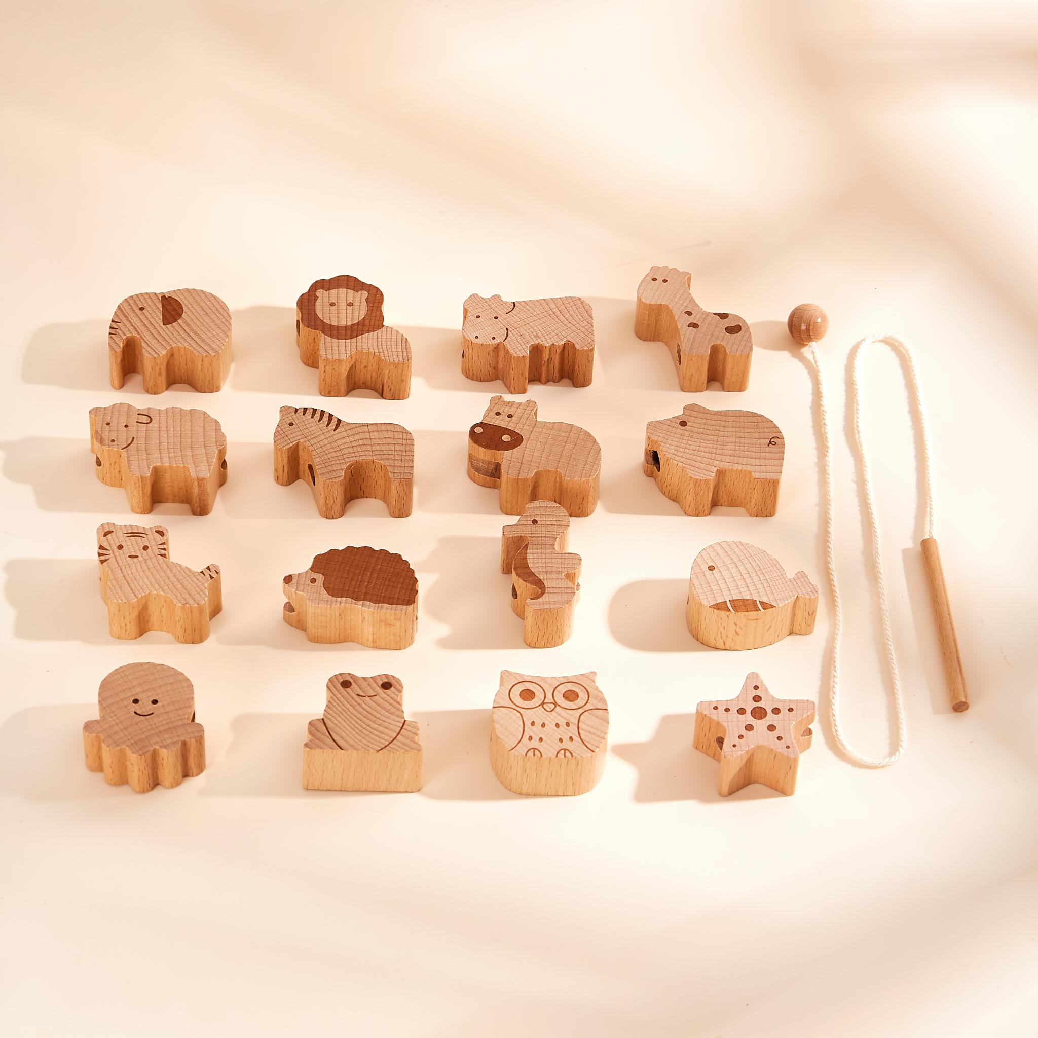 Wooden animal threading set