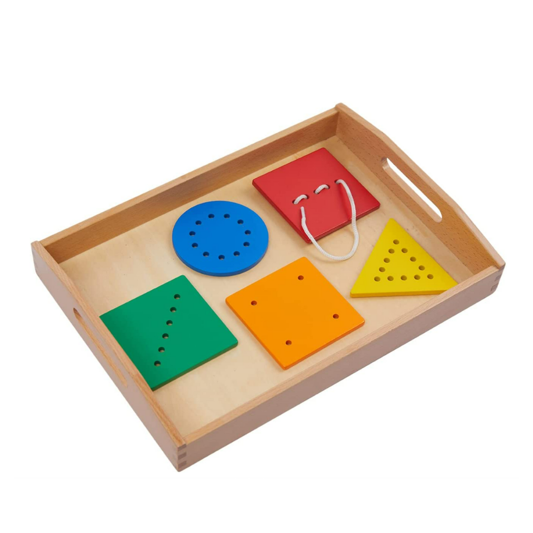 Montessori threading game 4 geometric figures