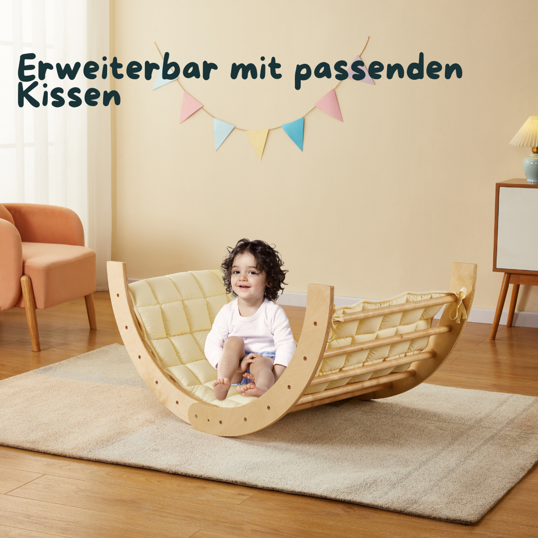 Montessori Kid® Klappbarer Kletterbogen Bogenwippe &#39;Thilda&#39; mit passenden Kissen