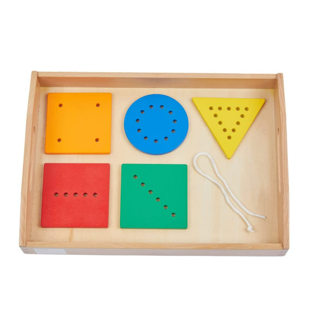 Montessori threading game 4 geometric figures