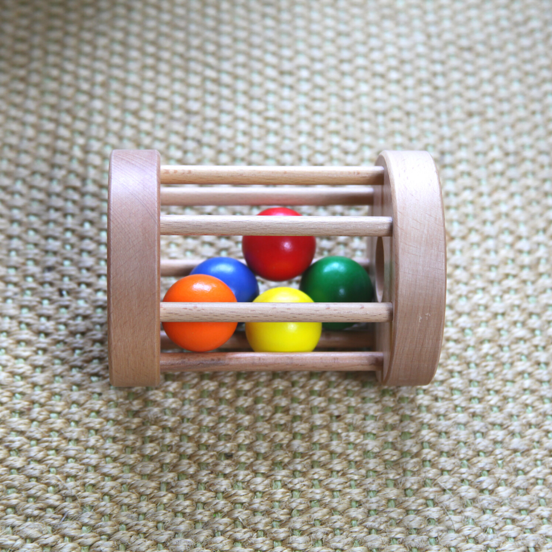 Wooden Montessori Ball Cylinder Rattle, Rolling Ball Cylinder Toy Rattle