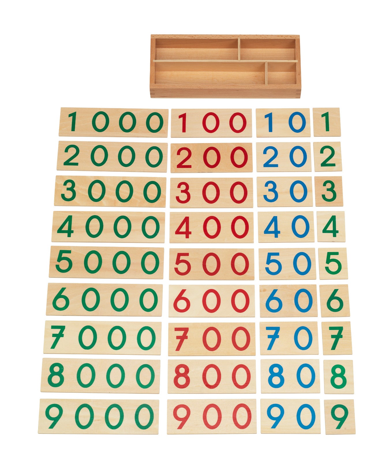 Wooden Montessori number boards with wooden box