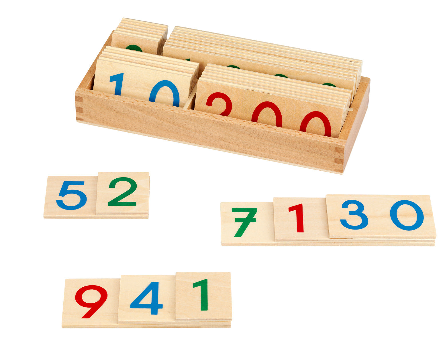 Wooden Montessori number boards with wooden box