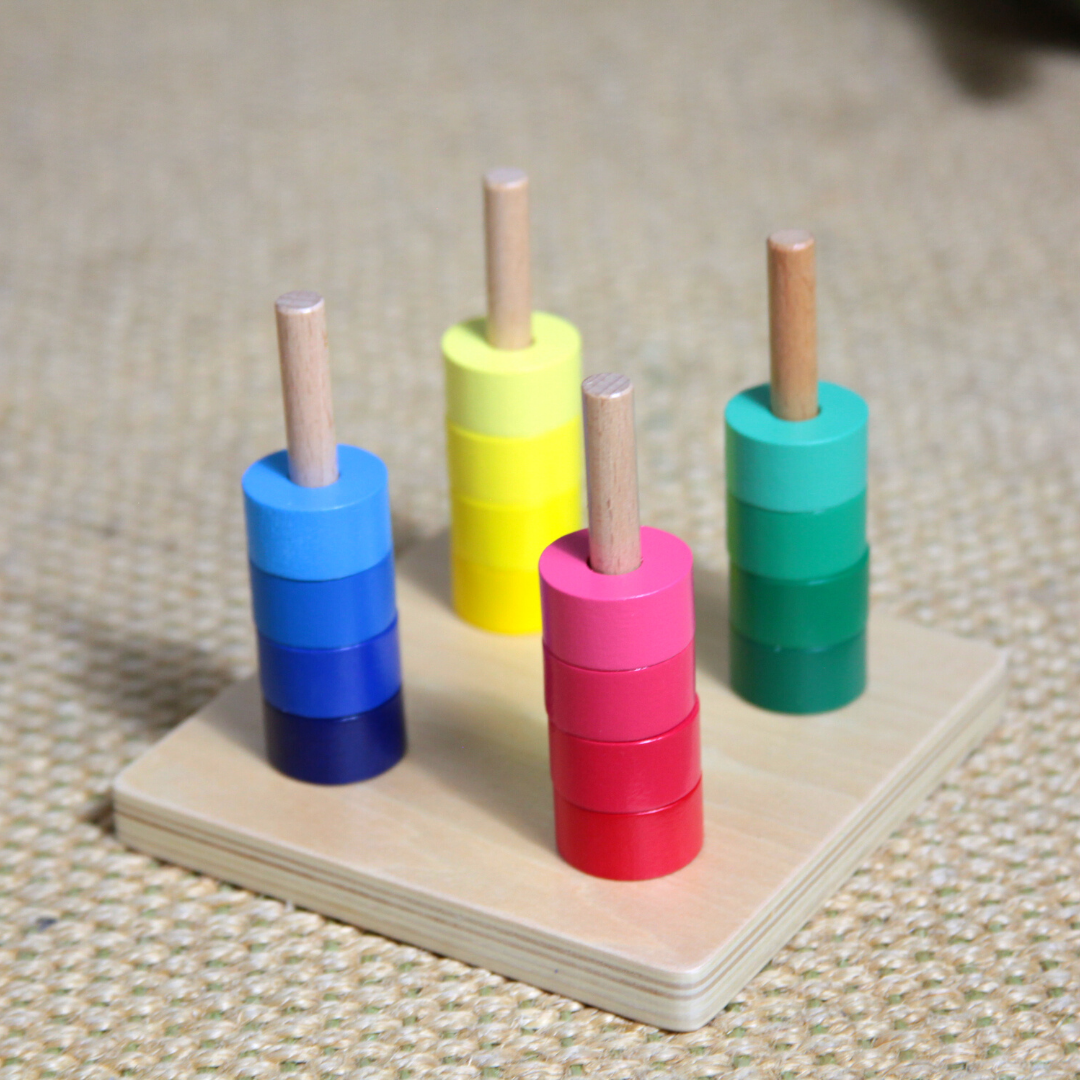 Stacking game wood Montessori stacking tower made of wood (16 pieces)
