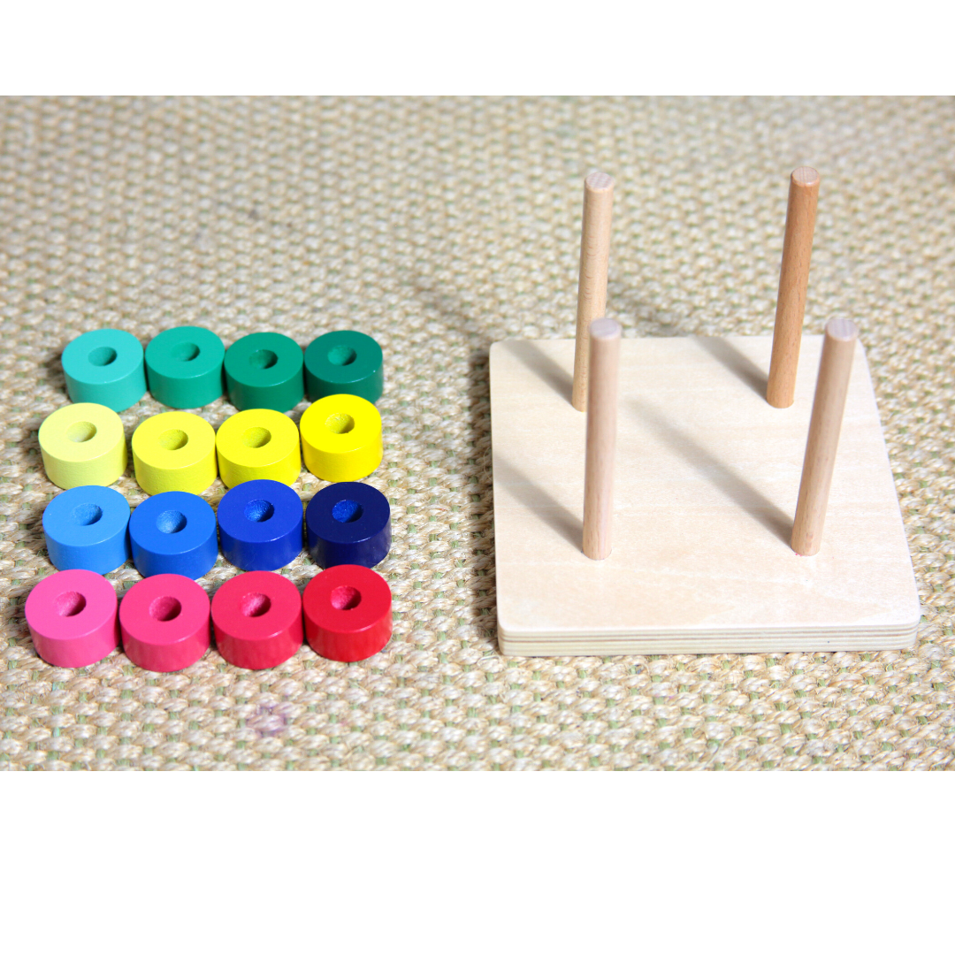 Stacking game wood Montessori stacking tower made of wood (16 pieces)