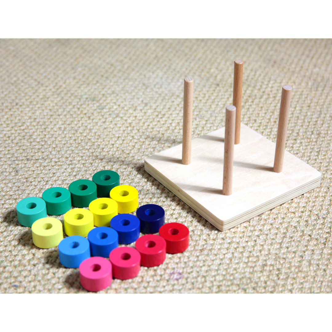 Stacking game wood Montessori stacking tower made of wood (16 pieces)