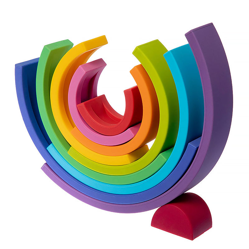 Rainbow push-fit and stack toy made from food-grade silicone