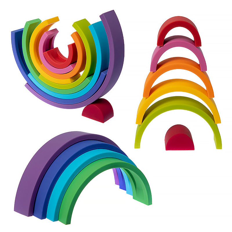 Rainbow push-fit and stack toy made from food-grade silicone