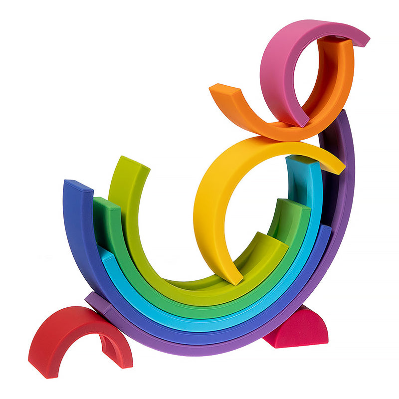 Rainbow push-fit and stack toy made from food-grade silicone