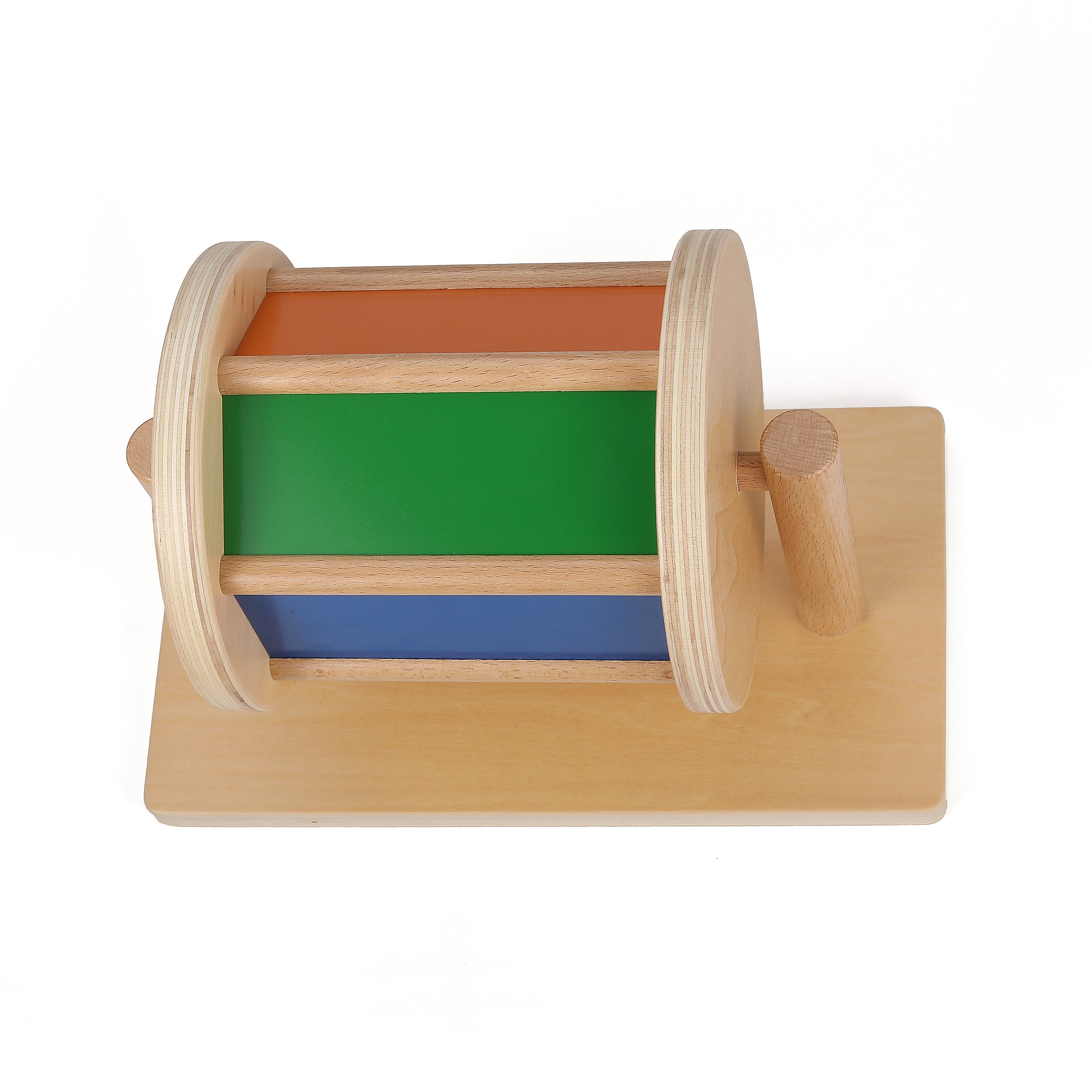 Montessori Spinntrommel mit Spiegel aus Holz bunte Schleudertrommel Regenbogen rotierende Holztrommel