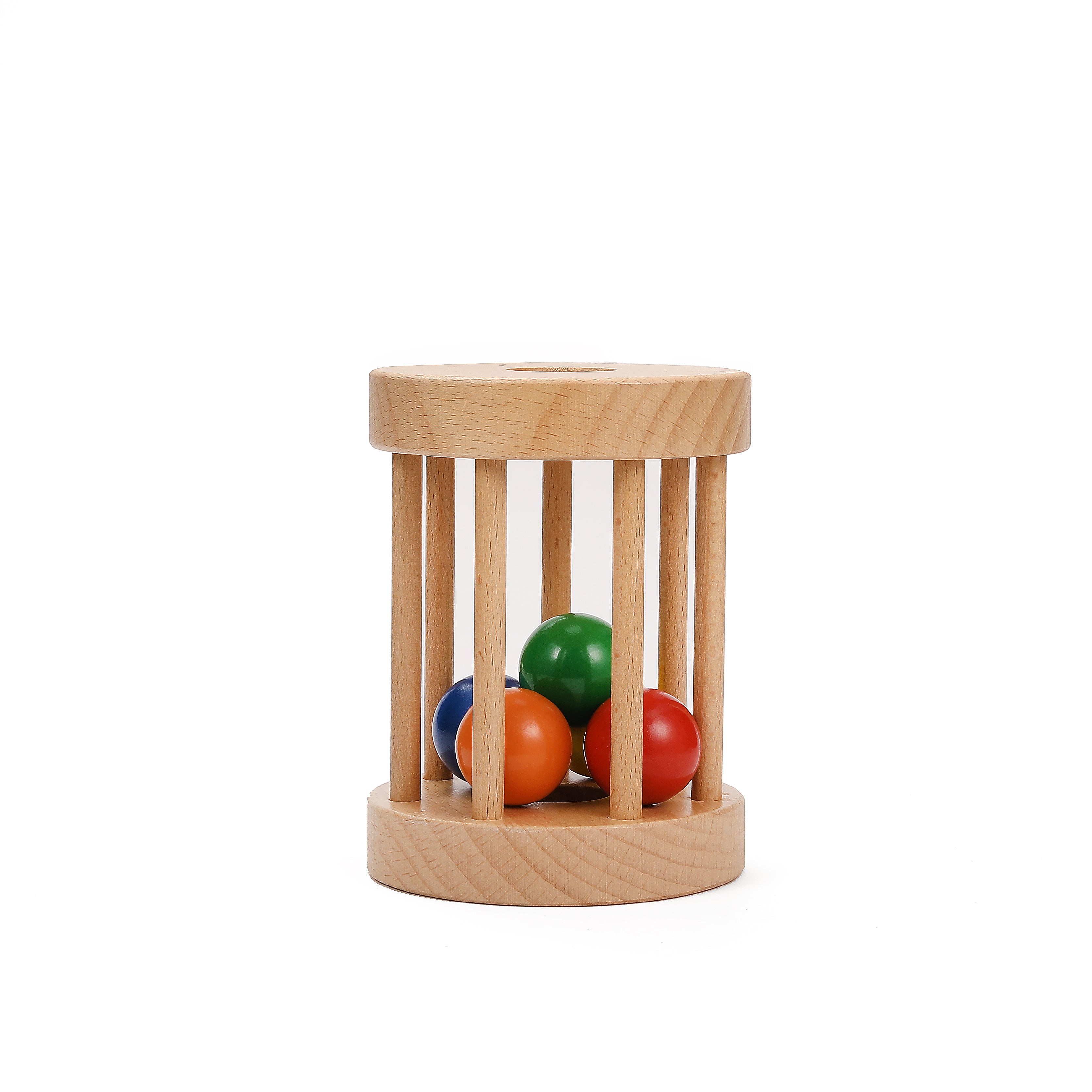 Wooden Montessori Ball Cylinder Rattle, Rolling Ball Cylinder Toy Rattle