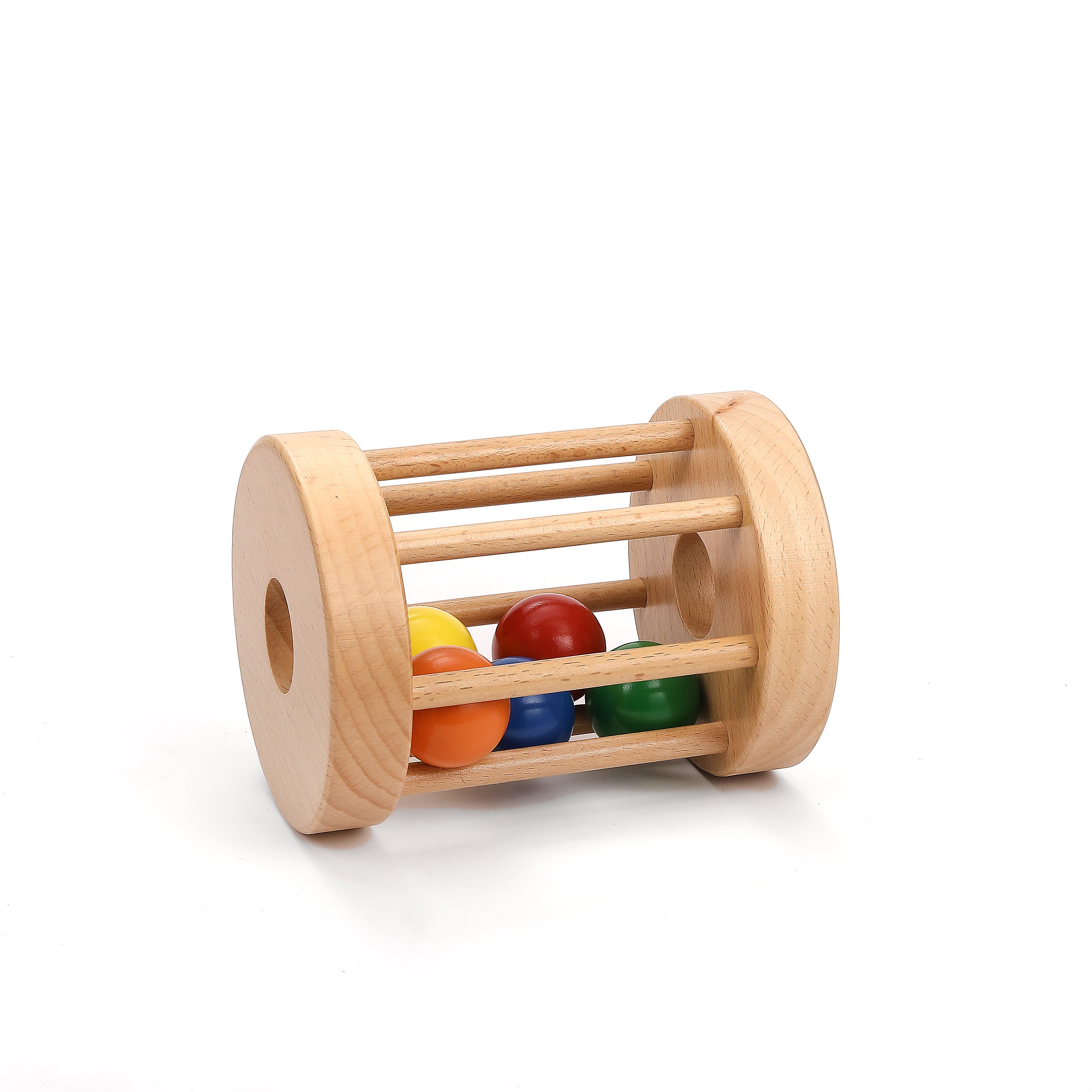 Wooden Montessori Ball Cylinder Rattle, Rolling Ball Cylinder Toy Rattle
