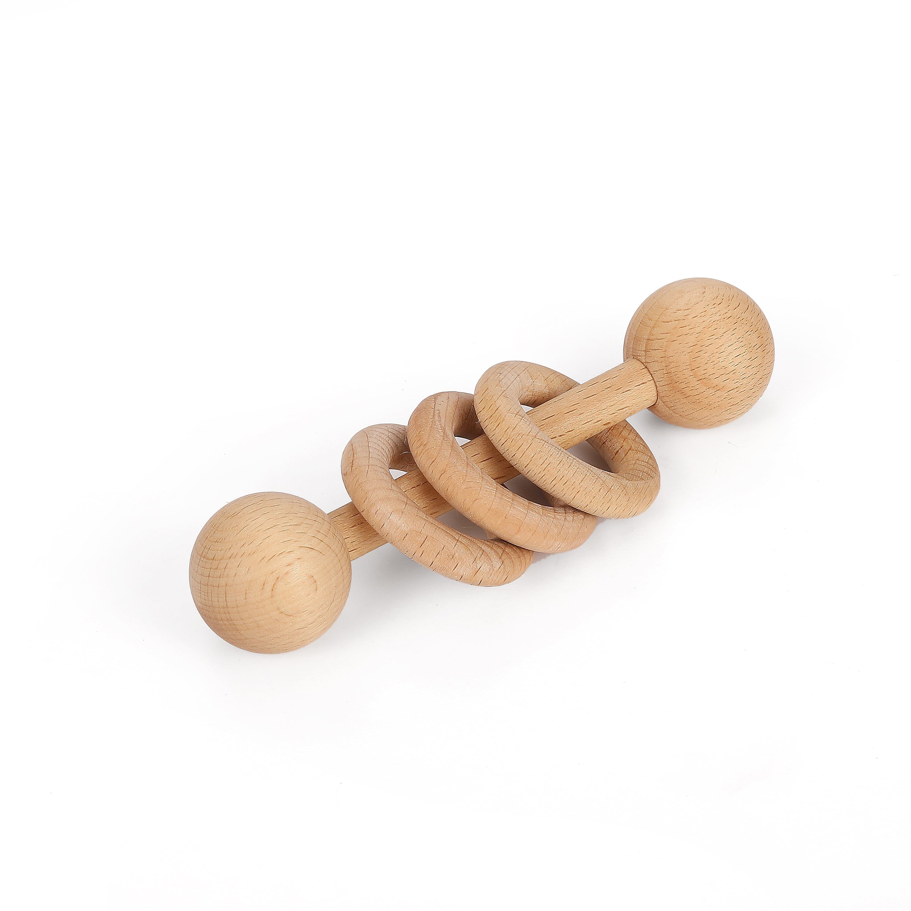 Baby rattle made of beech wood with 3 rings