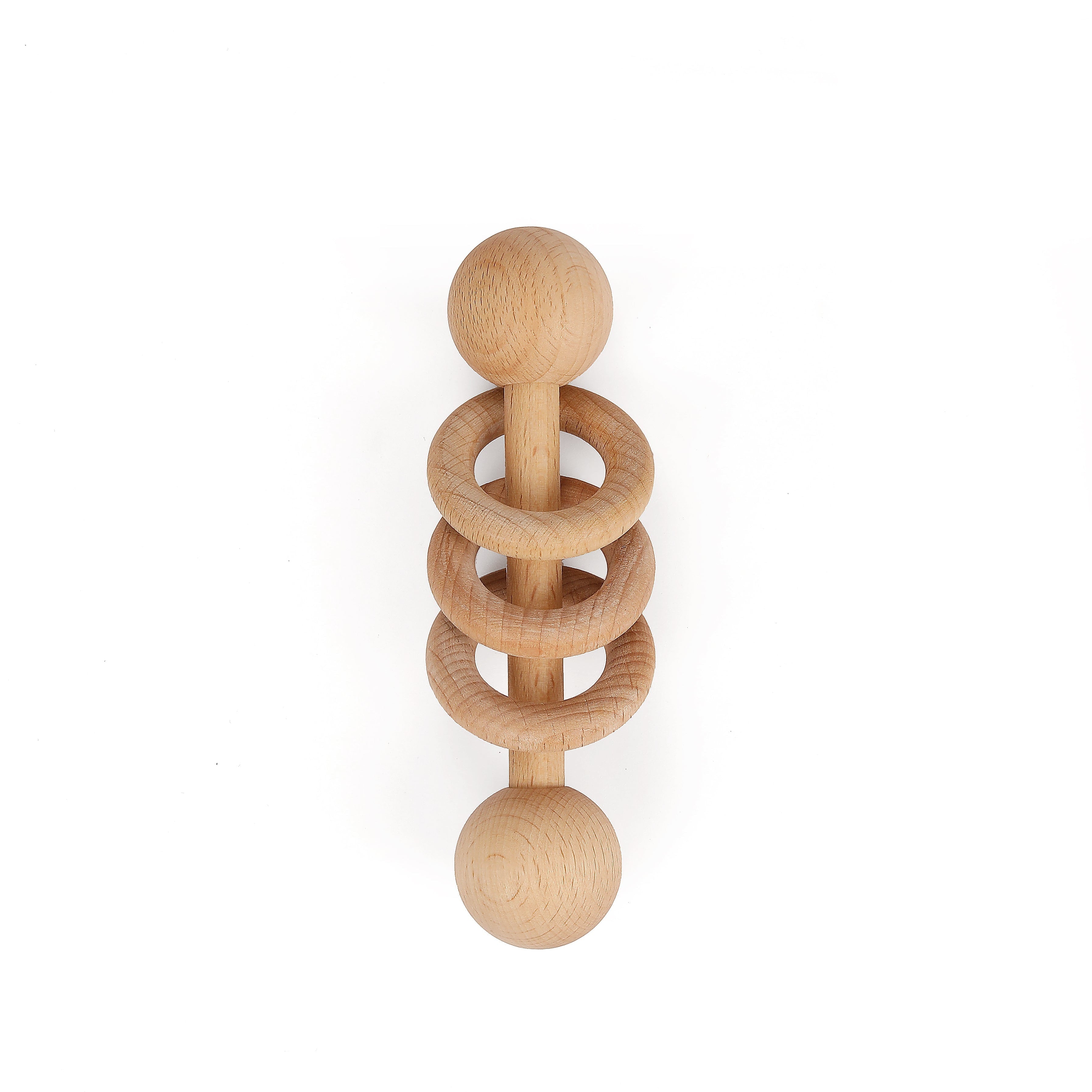 Baby rattle made of beech wood with 3 rings