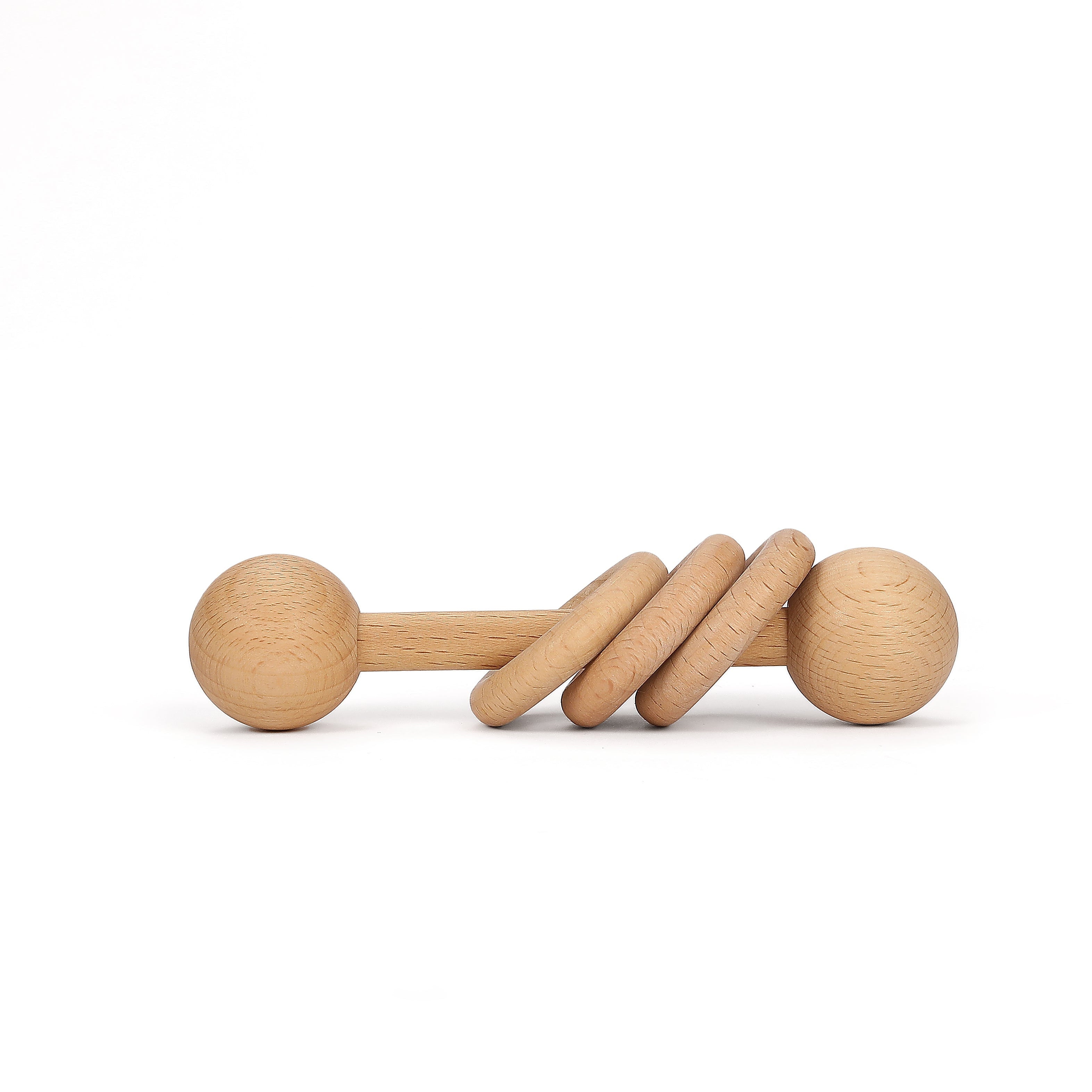 Baby rattle made of beech wood with 3 rings