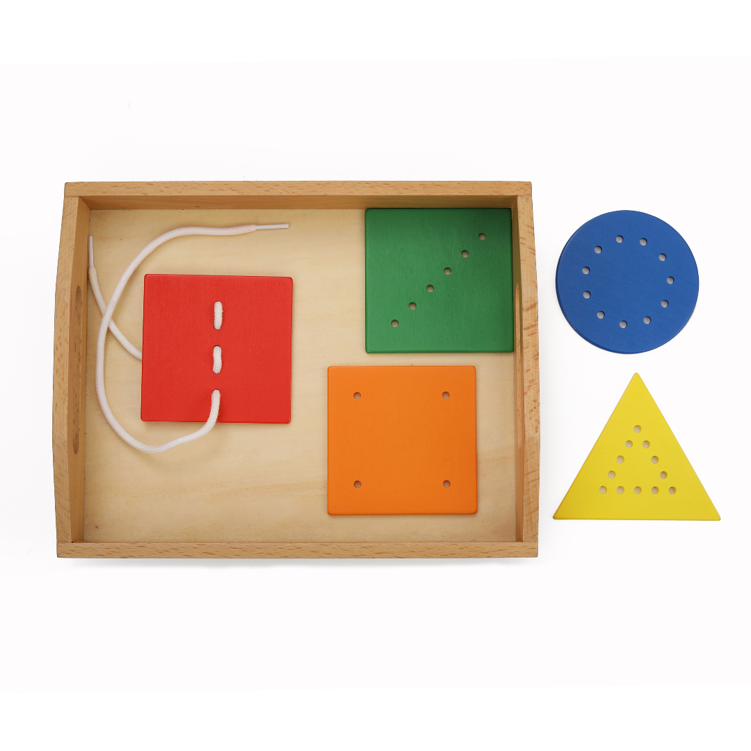 Montessori threading game 4 geometric figures