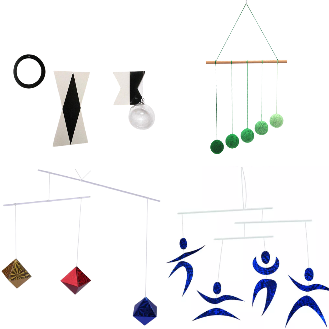 Montessori Visual Mobile Serie, 4er-Set (Gobbi Mobile, Munari Mobile, Dancer Mobile, Octahedron Mobile)