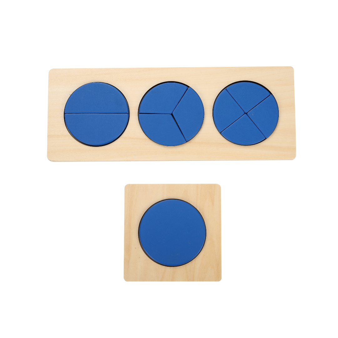 Montessori fraction circles with wooden tray