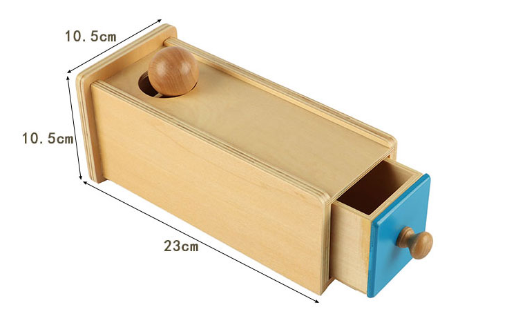 wooden box with drawer; sensory material